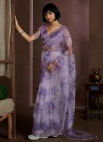 Soft Organza Purple Traditional Wear Zircon Border Saree